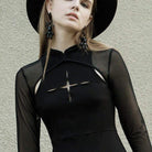 Women's Punk Irregular Cutout Black Mesh Dress