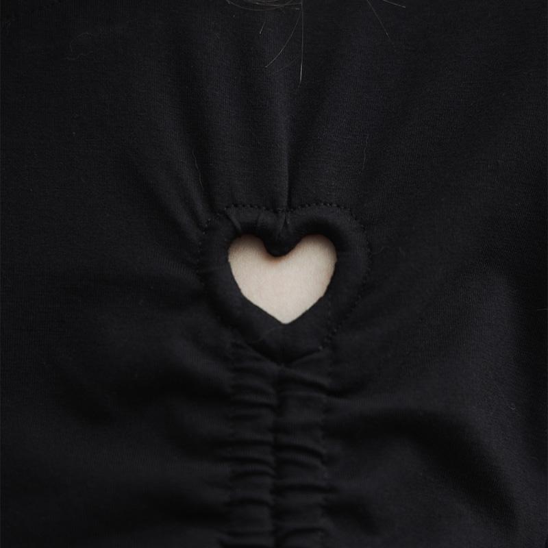 Women's Punk Love Heart Cutout Drawstring Irrgular Hem Black Shirt Dresses