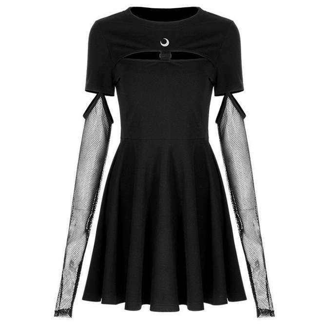 Women's Punk Moon Printed A-line Dresses With Detachable Mesh Gloves