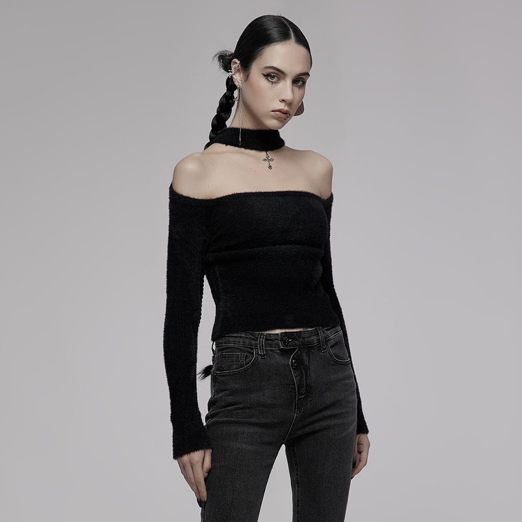 Maglione in mohair con spalle scoperte punk da donna PR-A