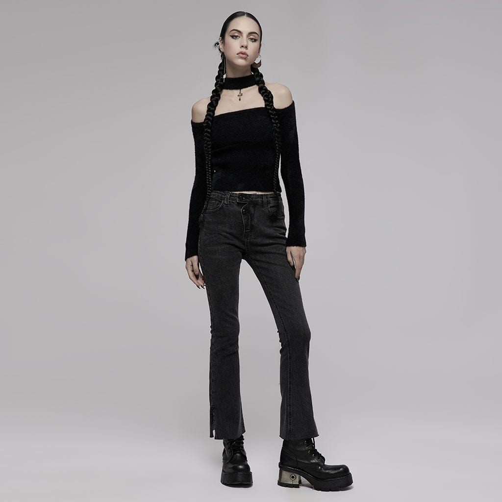 Maglione in mohair con spalle scoperte punk da donna PR-A