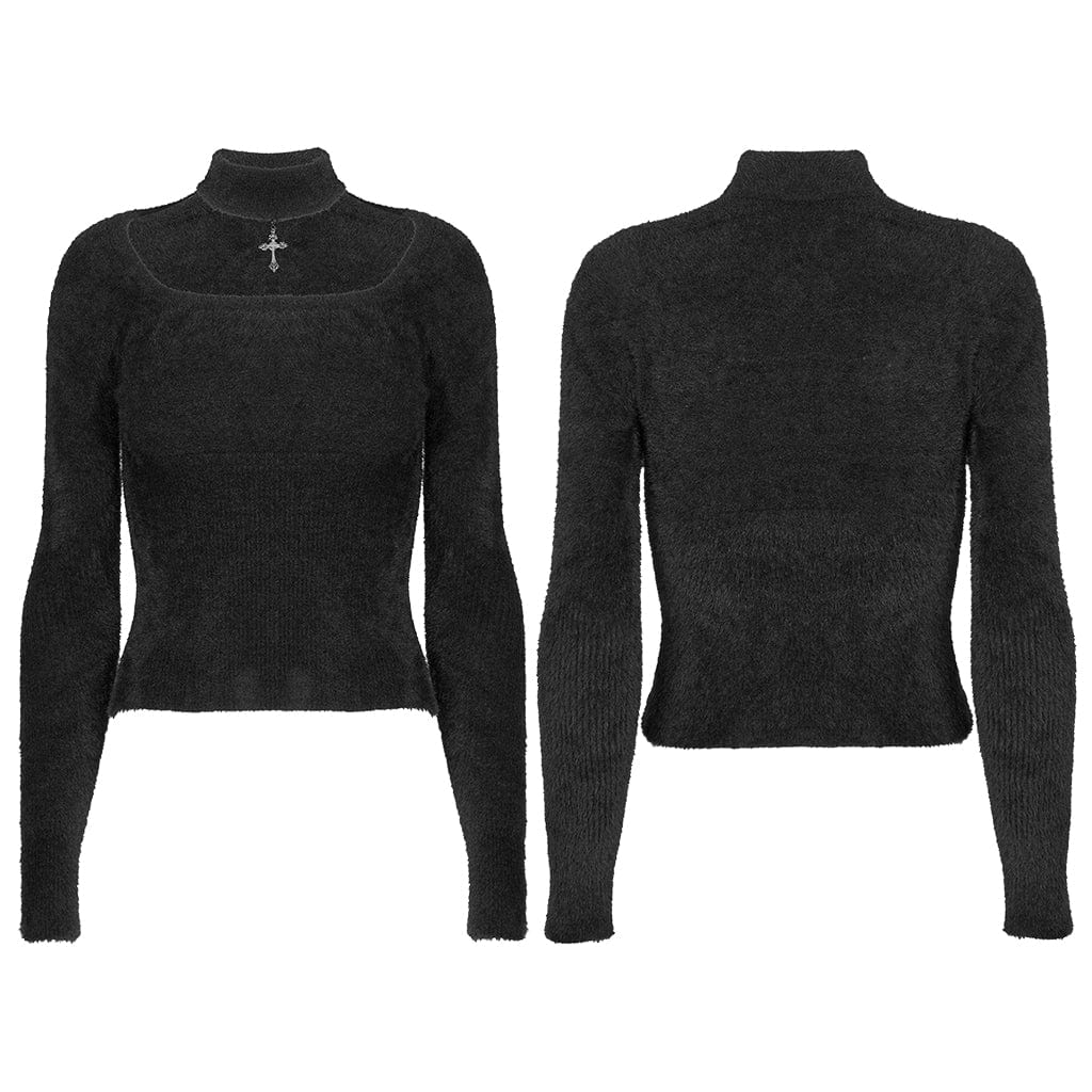Maglione in mohair con spalle scoperte punk da donna PR-A