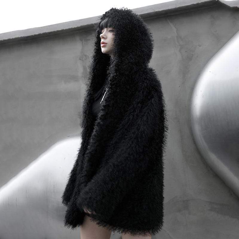 PR-A Women's Punk Plush Winter Coat with Hood