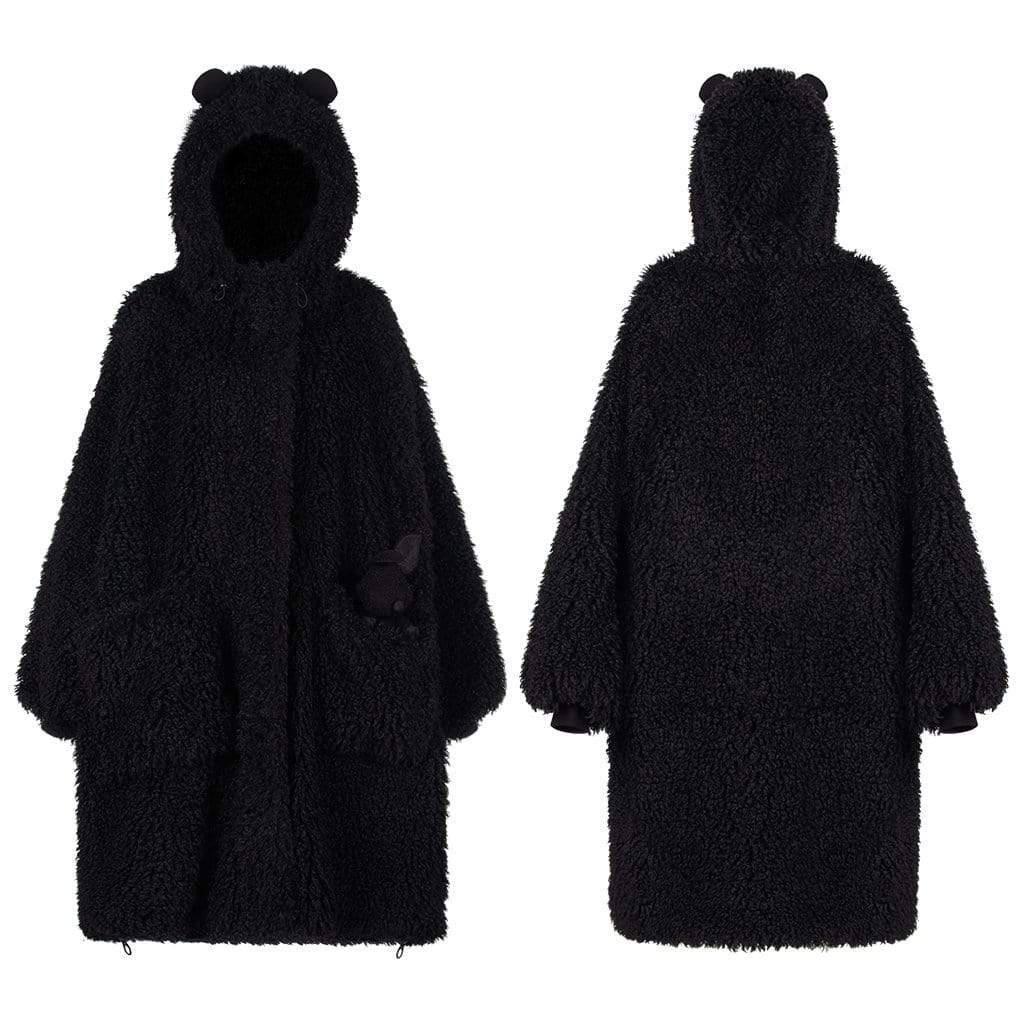 Women's Punk Polar Fleece Coat with Bear's Ears Hood – Punk Design