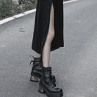 PR-A Women's Punk Side Slit Zipper Skirt with Belt
