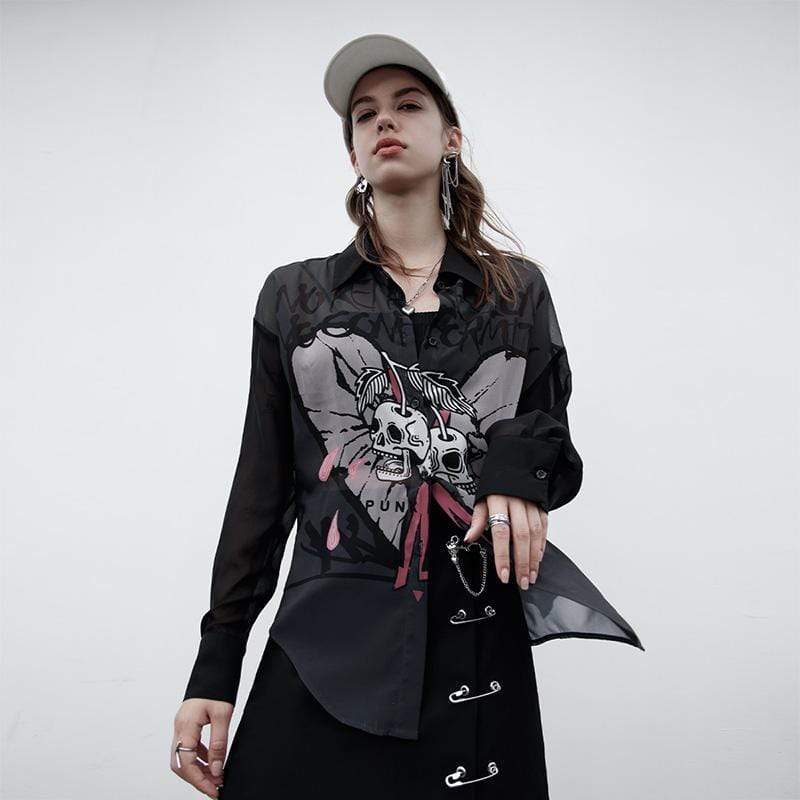 Women's Punk Skull Printed Oversized Chiffon Shirts