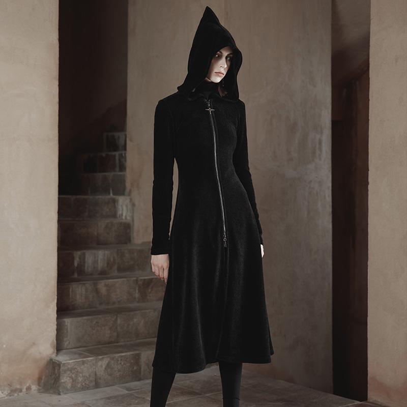 Women's Punk Slim Fitted Long Coat with Hood