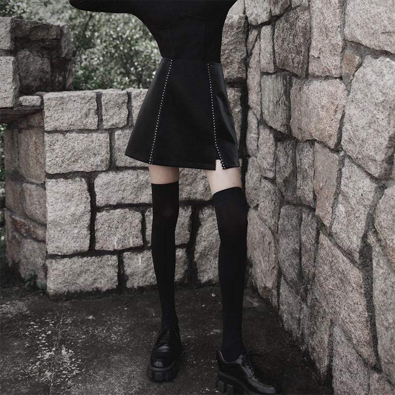 Women's Punk Slit Faux Leather A-line Skirt