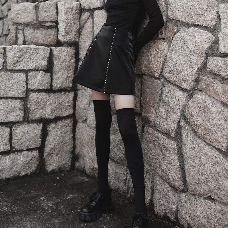 Women's Punk Slit Faux Leather A-line Skirt