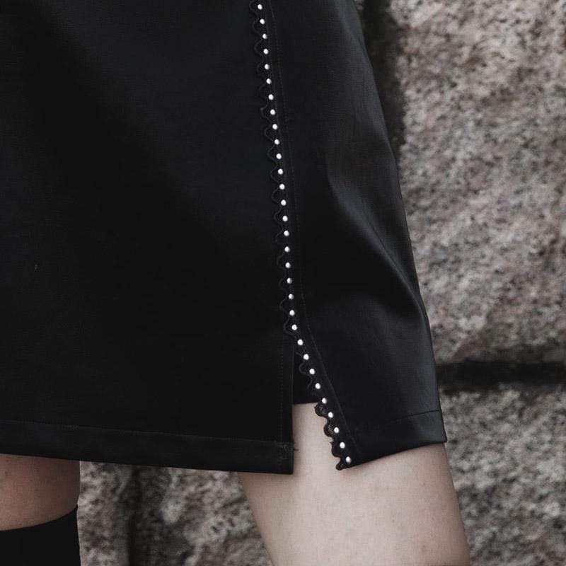 Falda acampanada de piel sintética con abertura punk para mujer