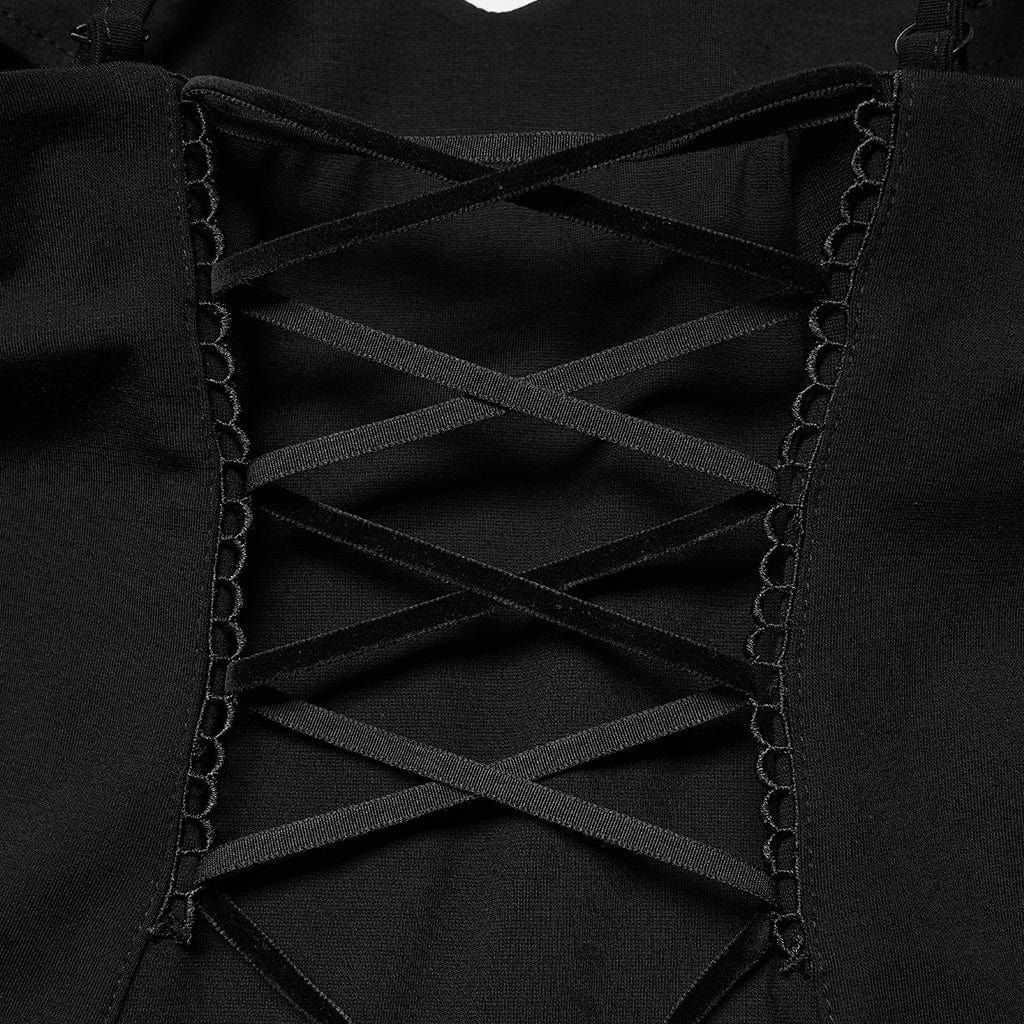 PR-A Women's Punk Strappy Bat Embroidered Slip Dress