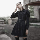 PR-A Women's Punk Turn-down Collar Puff Sleeved Dress