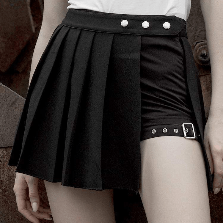 PR-A Women's Punk Two-Piece Irregular A-Line Plaid Pleated Skirts