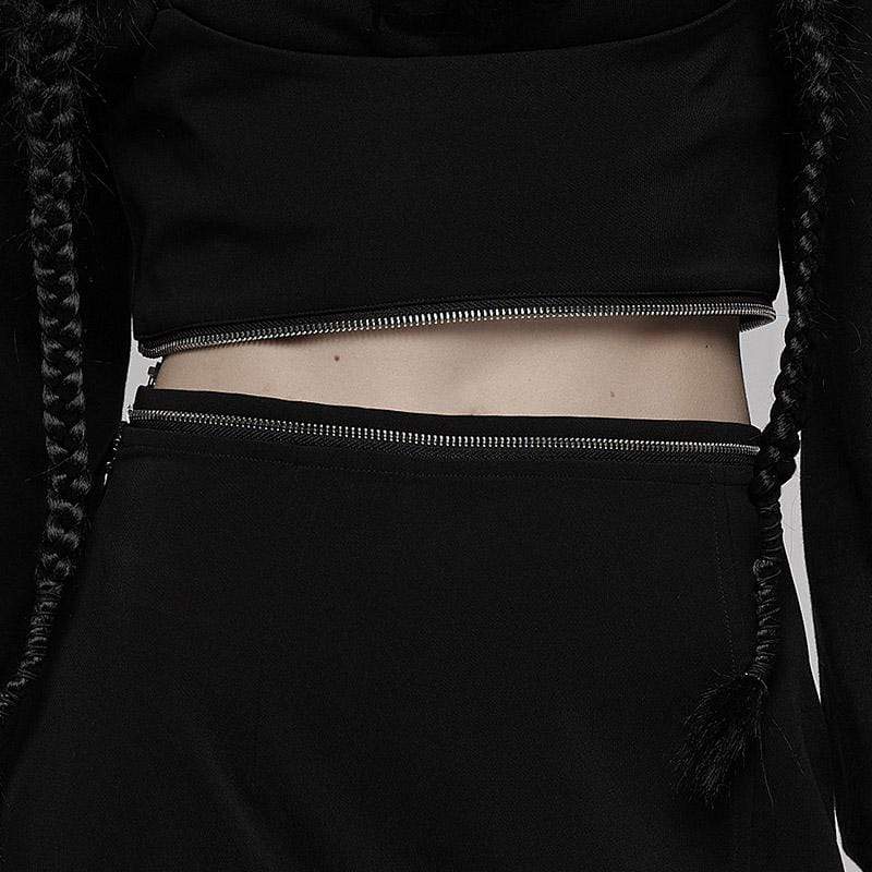 PR-A Women's Punk Zipper Detachable Side Slit Slip Dress