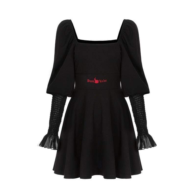 Women's Square Collar Leg-of-mutton Sleeved A-line Dresses