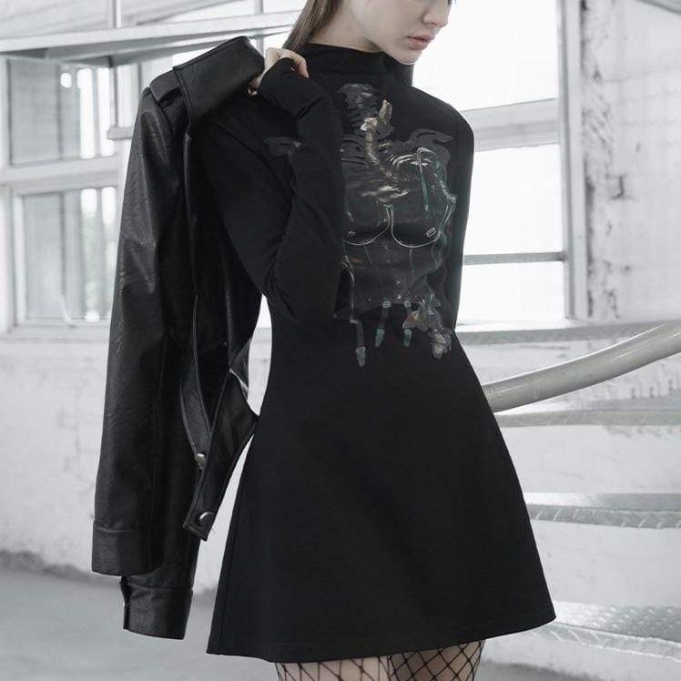 Women's Stand Collar Long Sleeved X-ray Pattern Dresses