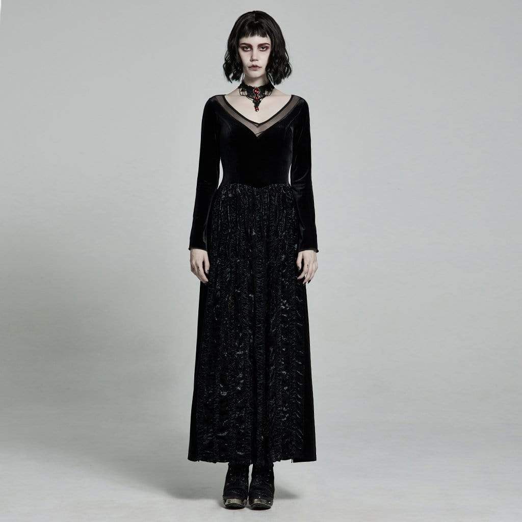 Women's Victorian Gothic Flare Sleeved Velet Maxi Dresses