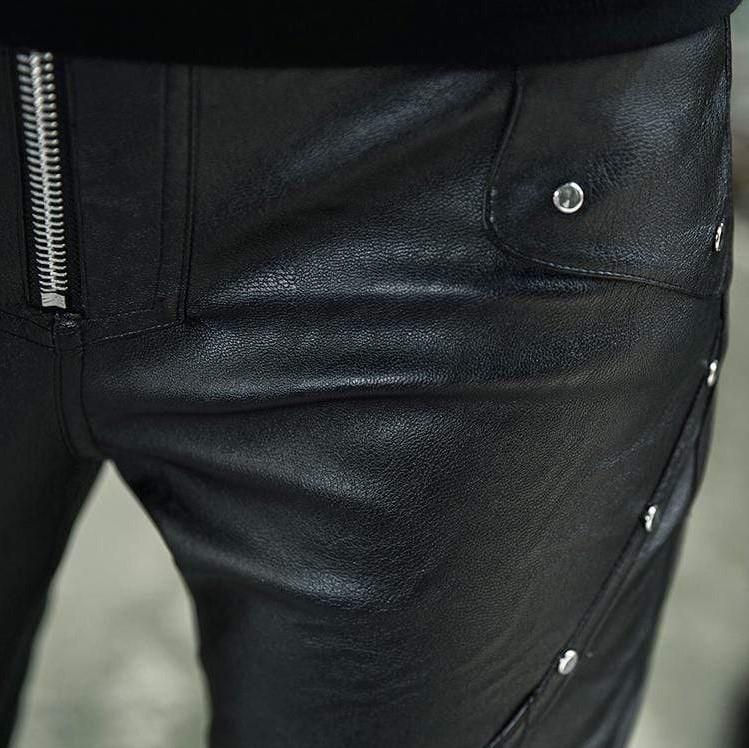 Women's Zipper Fly Rivets Skinny Faux Leather Pants