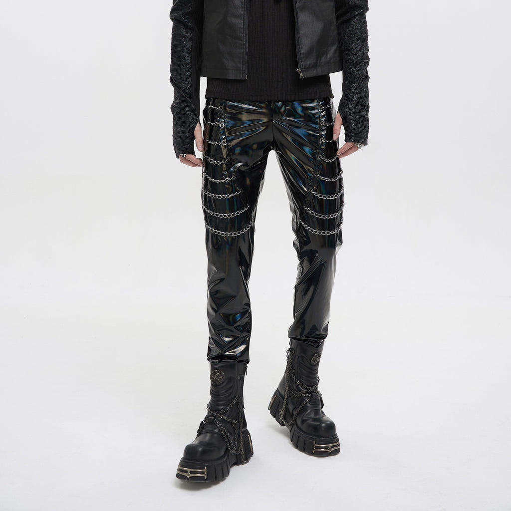 PT197 Men's Punk Patent Leather Chain Pants