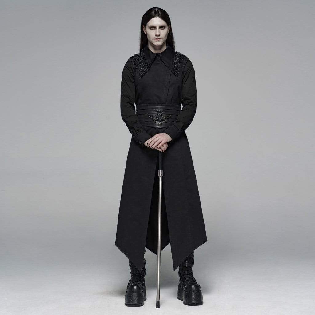 Men's Goth Black Inclined Irregular Hem Long Jacket