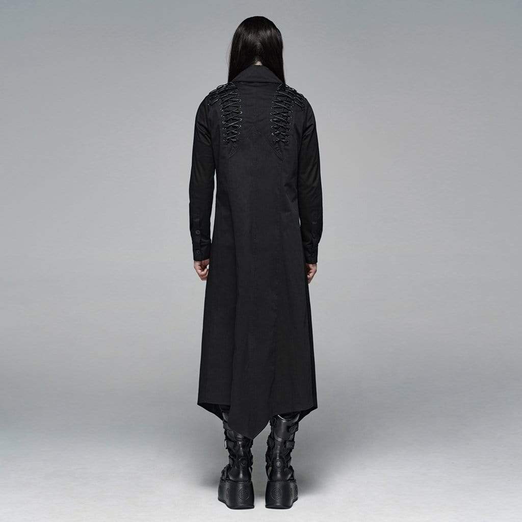 Men's Goth Black Inclined Irregular Hem Long Jacket