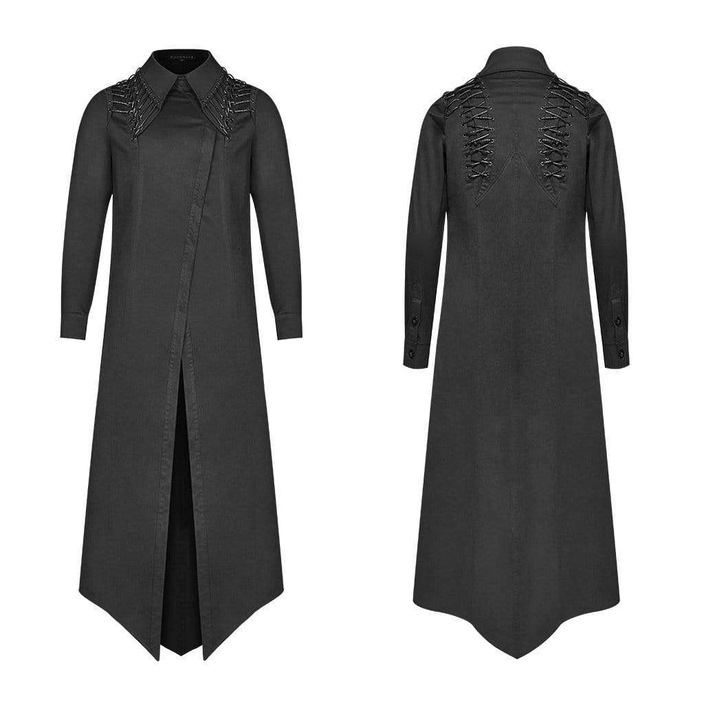 Men's Goth Black Inclined Irregular Hem Long Jacket – Punk Design