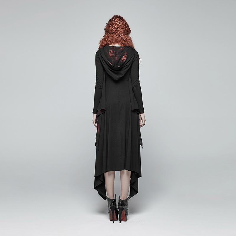Women's Goth Flare Long Sleeve Iregular Maxi Dress With Hood