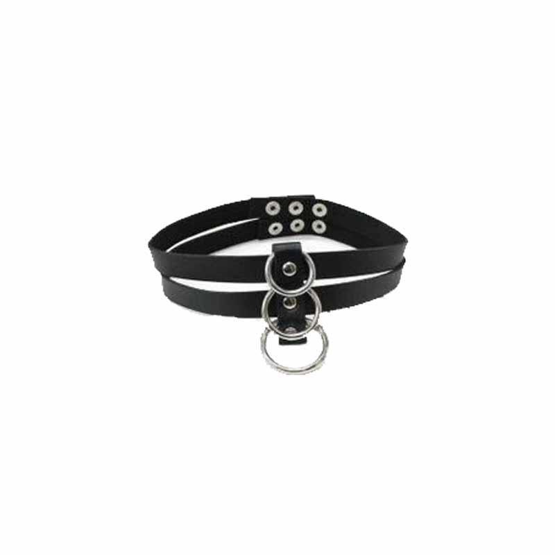 Women's Punk Straps Faux Leather Choker With Three O-rings