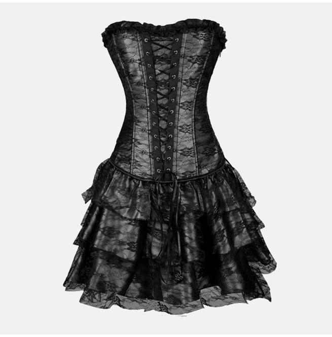 Women's Goth Lace Up Corset Bustier With Skirt