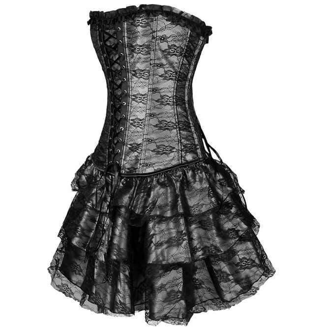 Women's Goth Lace Up Corset Bustier With Skirt