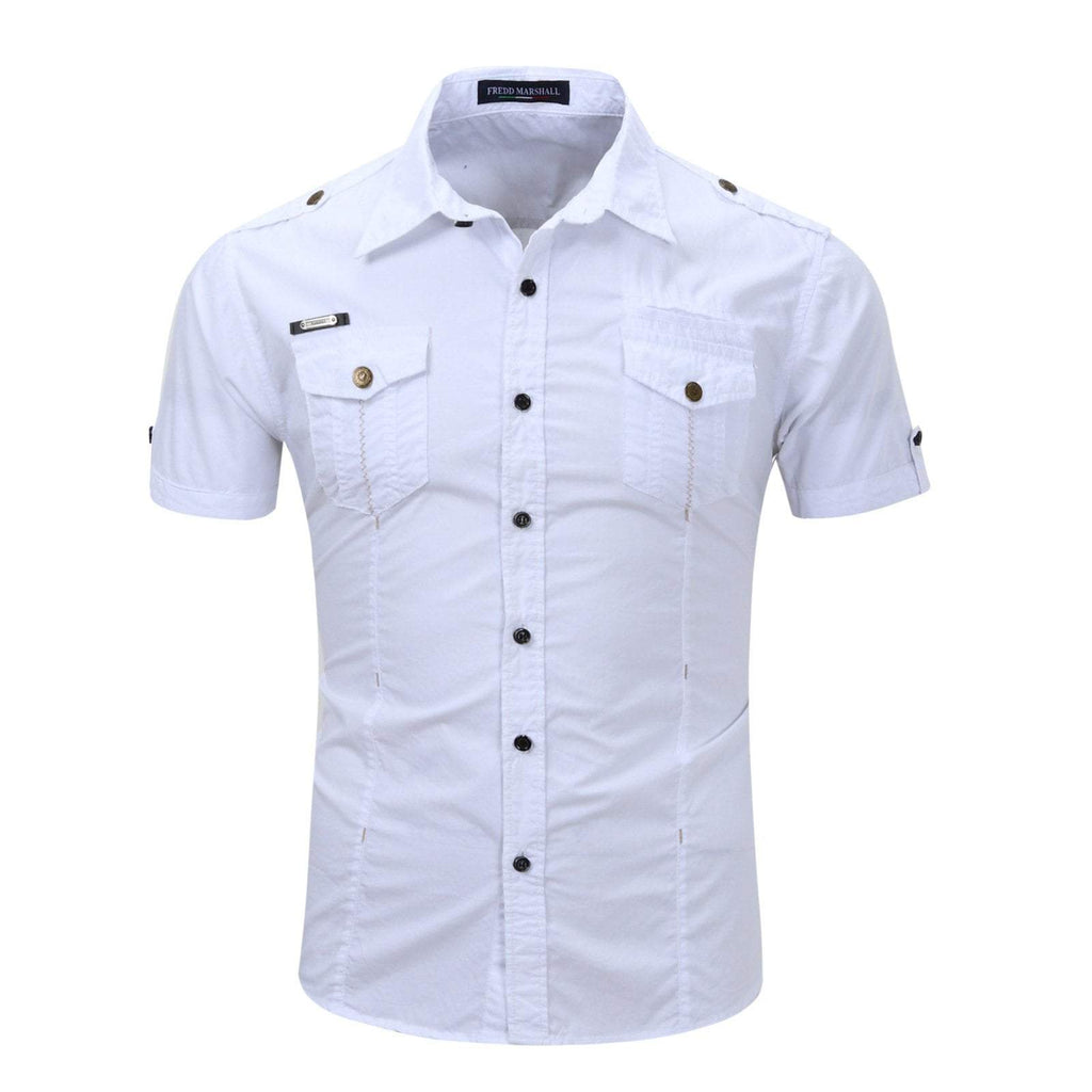 Men's Casual Slim Fitted Cotton Cargo Short Sleeve Shirt
