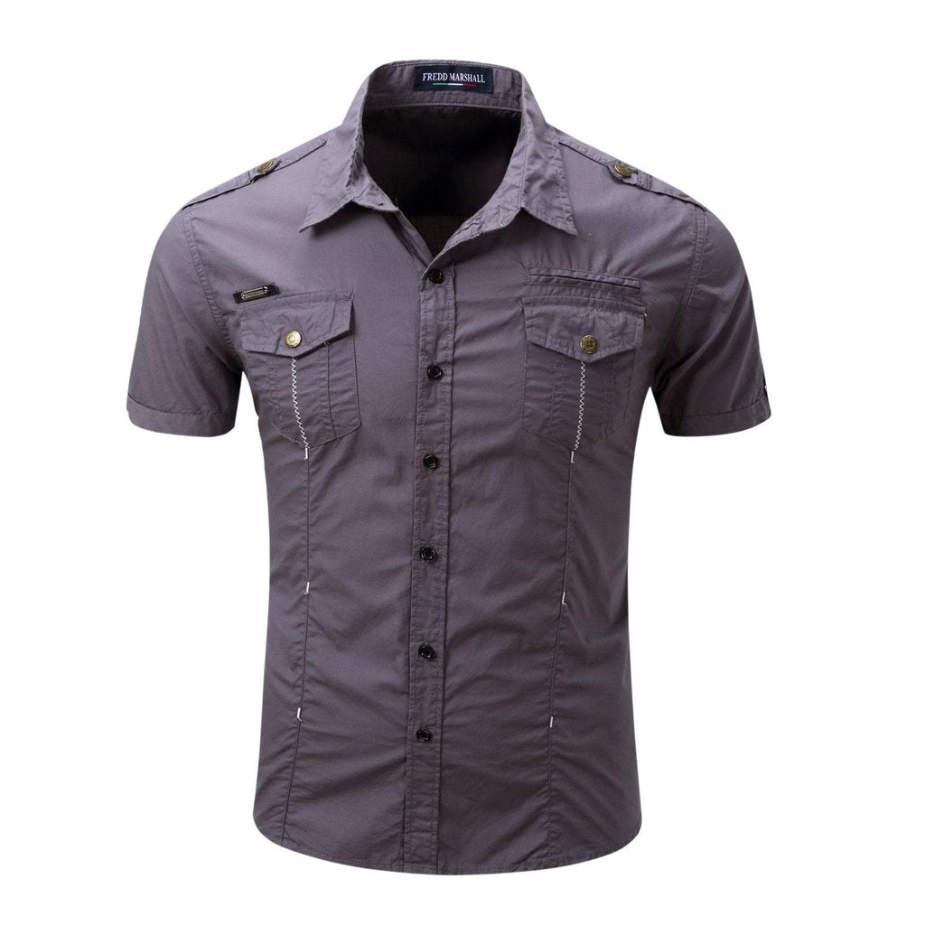 Men's Casual Slim Fitted Cotton Cargo Short Sleeve Shirt – Punk Design