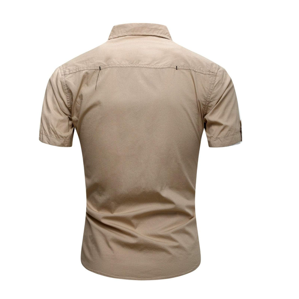 Men's Casual Slim Fitted Cotton Cargo Short Sleeve Shirt