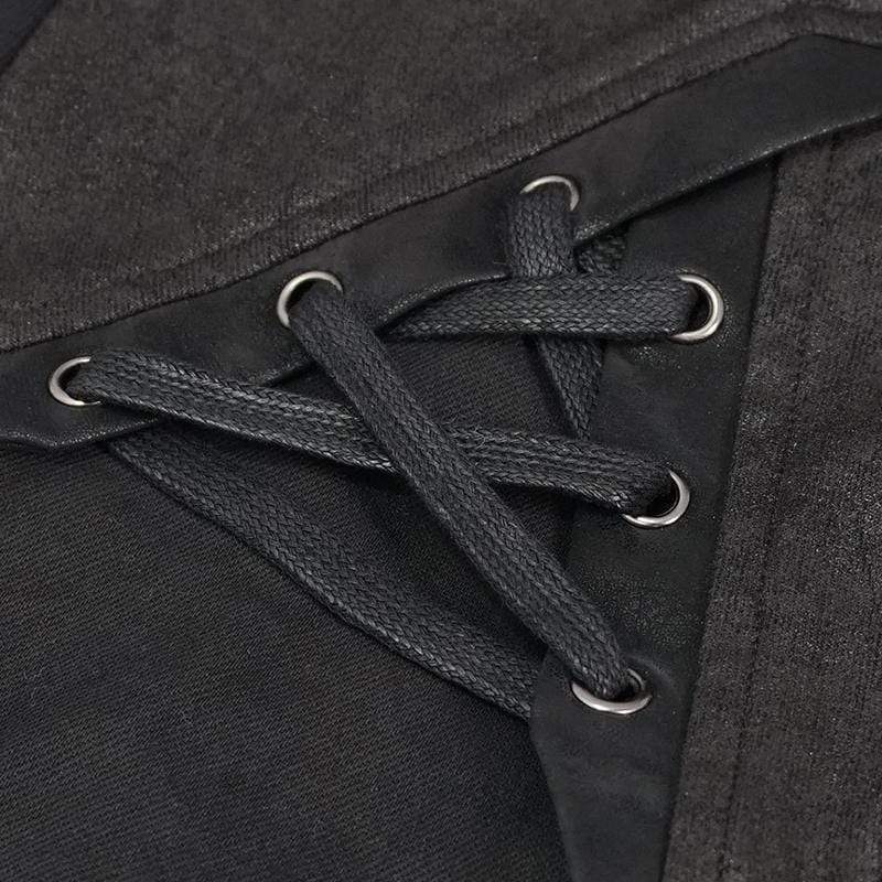 Pantalones negros góticos con cordones y cremallera lateral para hombre