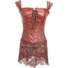 Tallas grandes Punk Lace Up Faux Leather Sheer Floral Lace Overbust Corsés