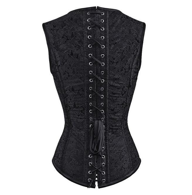Women's Black Satin Sexy Strong Boned Corset Lace Up Bustier Top