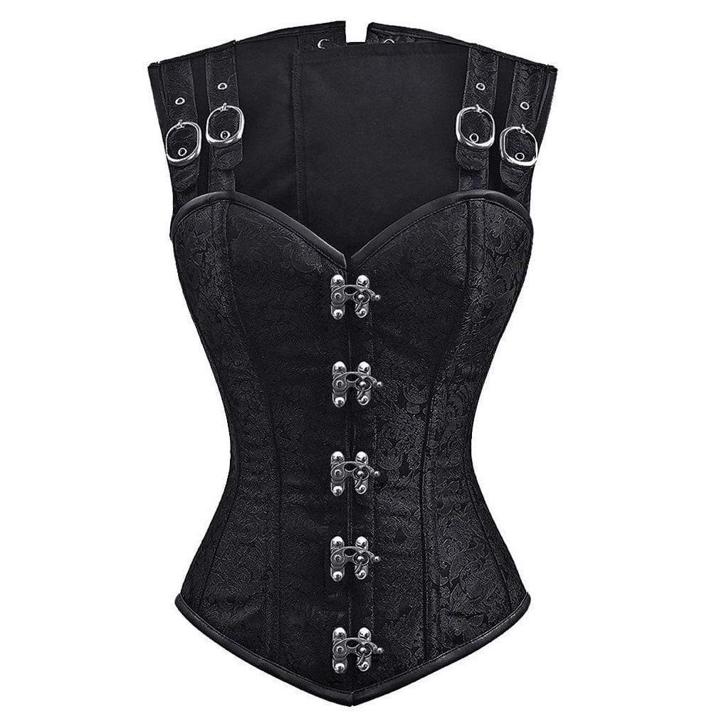 Women's Black Satin Sexy Strong Boned Corset Lace Up Bustier Top