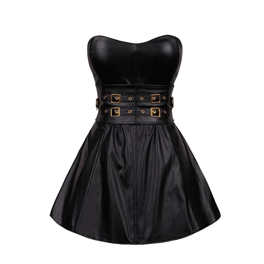 Women's Double Breasted Faux Leather Bustier Corset Top With Skirt – Punk  Design