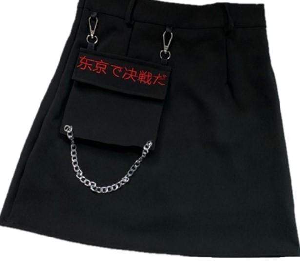 Women's Goth Embroideried Skirt with Chain Pocket