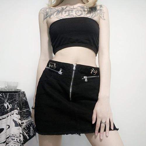 Women's Goth Front Zipper Black Mini Skirt
