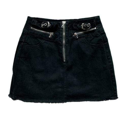 Women's Goth Front Zipper Black Mini Skirt