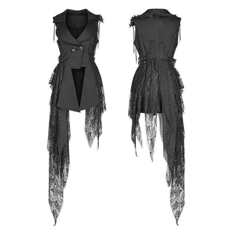 Women's Goth High-Low Flowing Lace Vest
