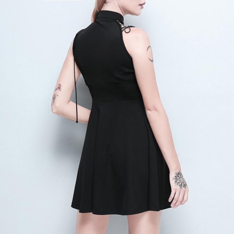 Women's Goth Hollow Strappy Sleeveless Black Dress