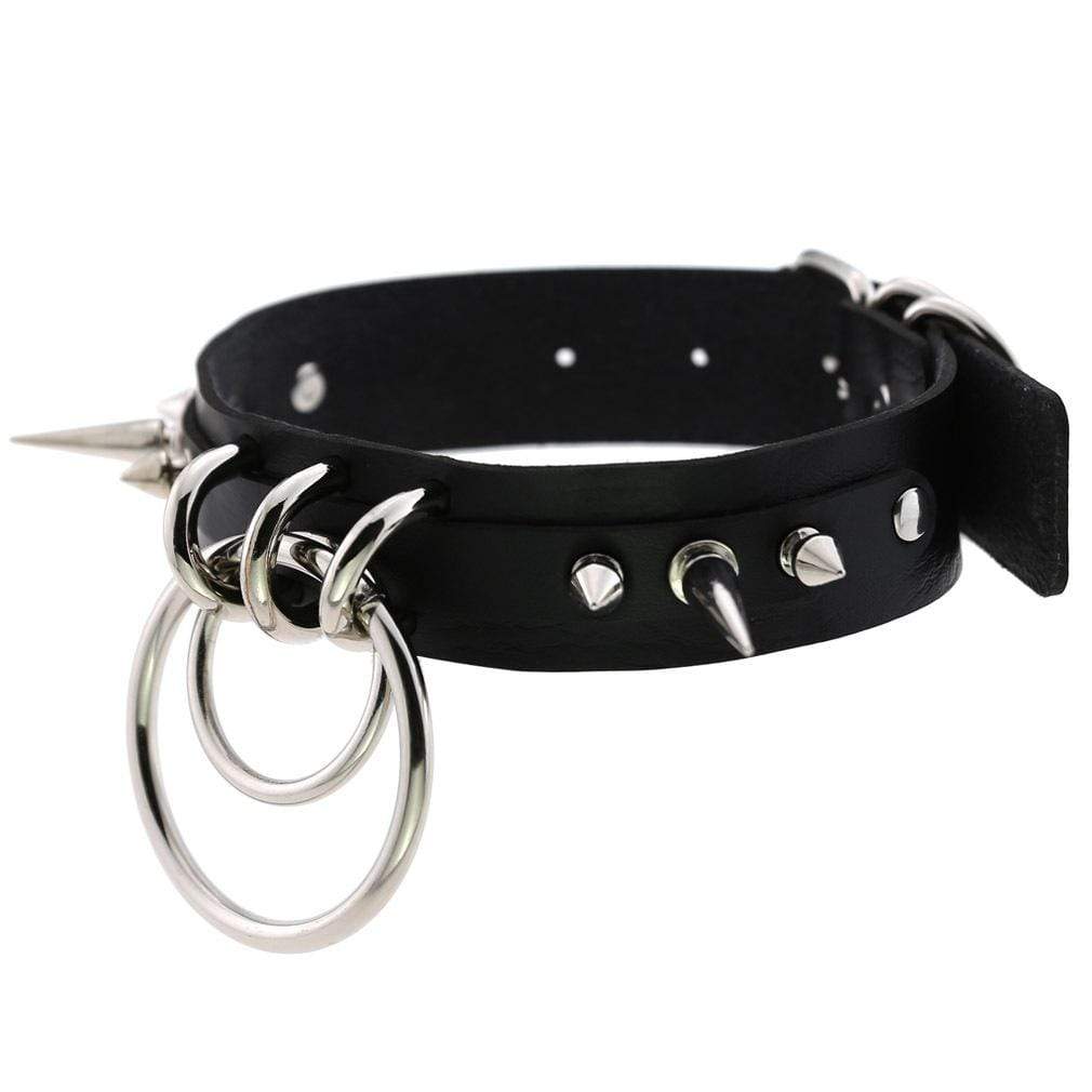 Men's Womens Punk Gothic Black Leather Choker Spike Rivet O Ring Collar  Necklace