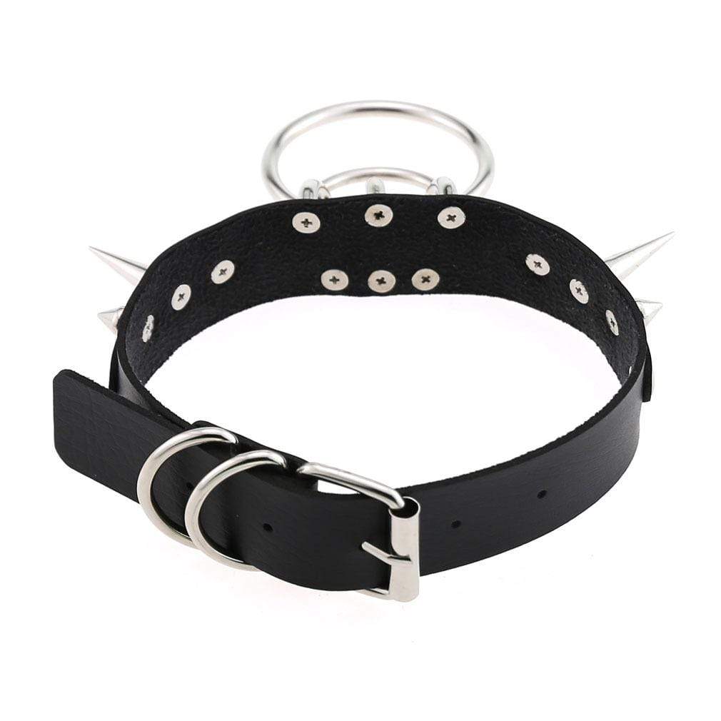 Gothic Punk Spiked Ring Faux Leather Collar Necklace Choker