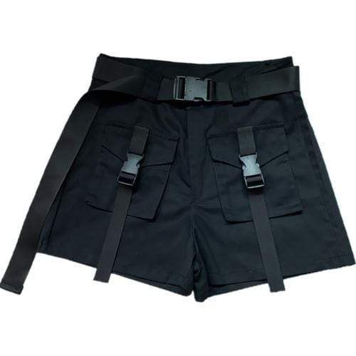 Women's Goth Strappy Cargo Shorts With Pocket