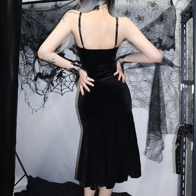 Punk Design Women's Gothic Velet Lace Fishtail Slip Dress