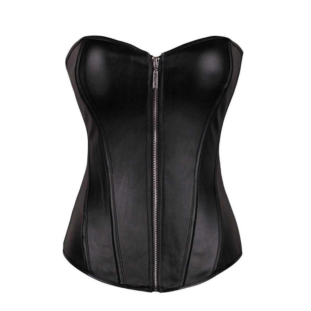 Women's Plus Size Faux Leather Overbust Zipper Corset G String