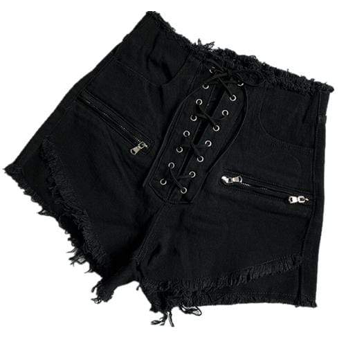 Women's Punk High Waist Black Denim Shorts