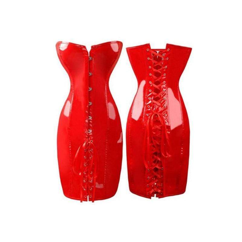 Women's Sexy Lace Up Pvc Overbust Corset Lace Up Dress With G String